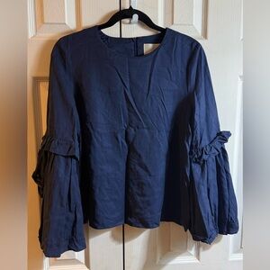 J.O.A. Deep Blue Ruffle Sleeve Blouse